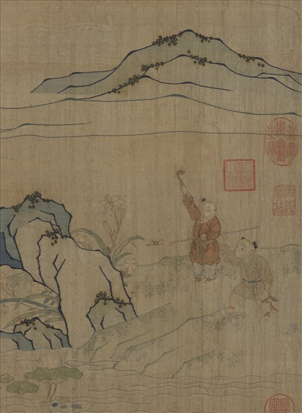 明緙絲戲嬰圖　軸