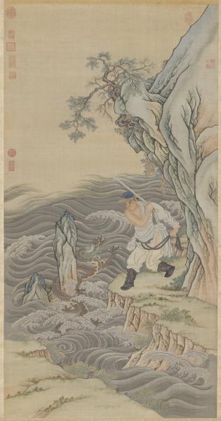 清緙絲周處擊蛟圖　軸