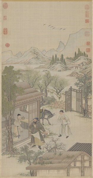 清緙絲李靖遇虯髯公圖　軸