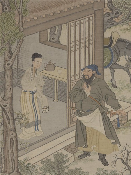 清緙絲李靖遇虯髯公圖　軸