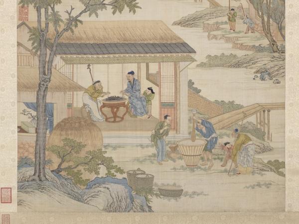 清緙絲村農韶慶圖　軸