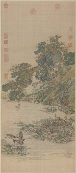 清緙絲春谿浴鴨　軸