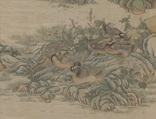 清緙絲春谿浴鴨　軸