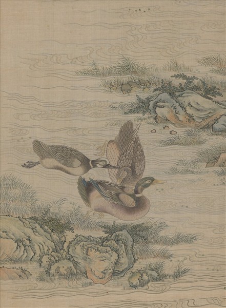 清緙絲春谿浴鴨　軸