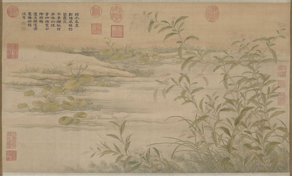 清御製詩緙絲白蘋紅蓼　軸