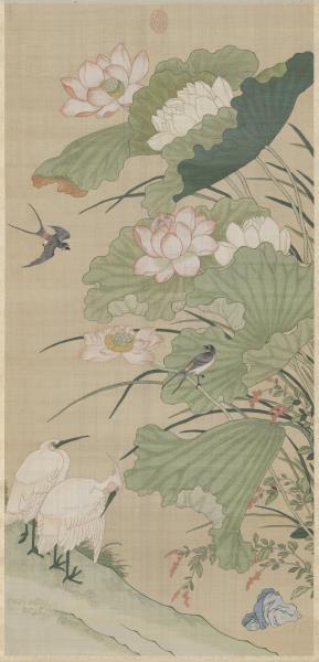 清無名氏畫荷花緙絲　軸