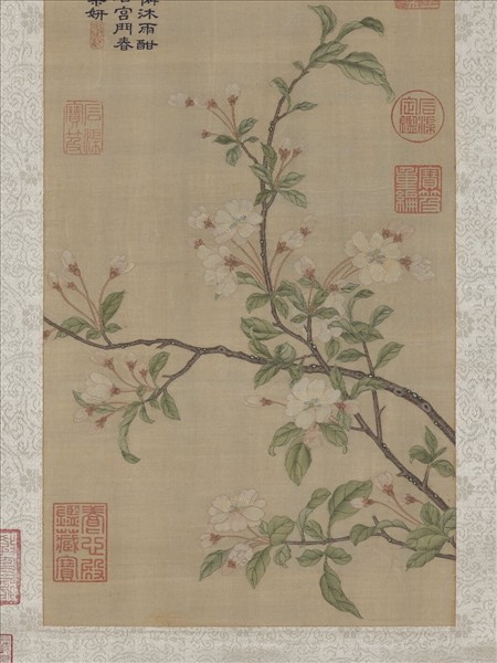 清御製詩緙絲海棠　軸