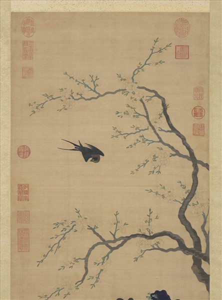 元緙絲崔白杏林春燕　軸