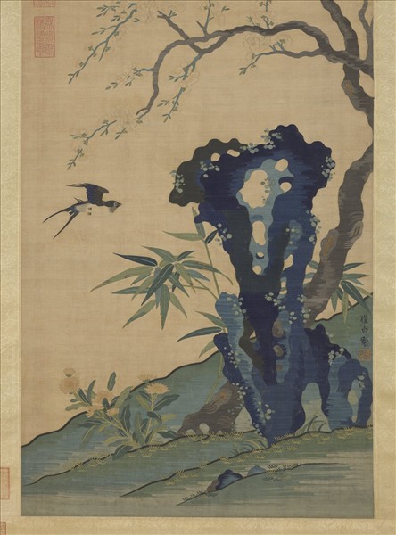 元緙絲崔白杏林春燕　軸