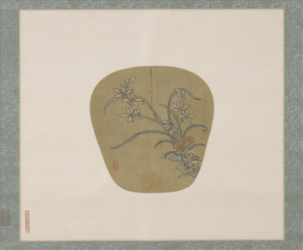 明緙絲芝蘭並秀紈扇　軸