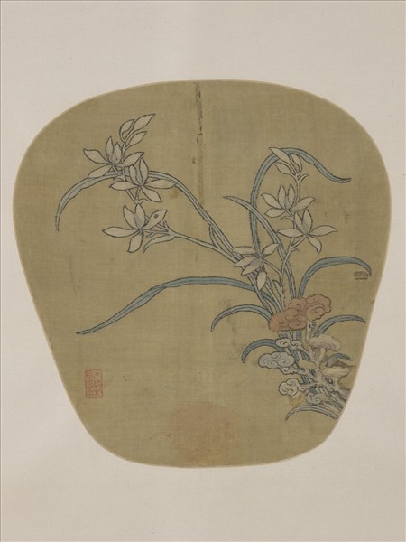 明緙絲芝蘭並秀紈扇　軸