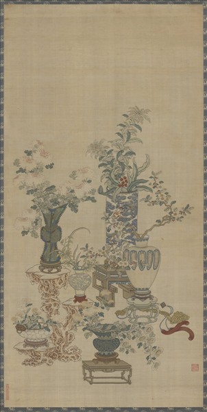 清乾隆緙絲博古花卉集錦　軸