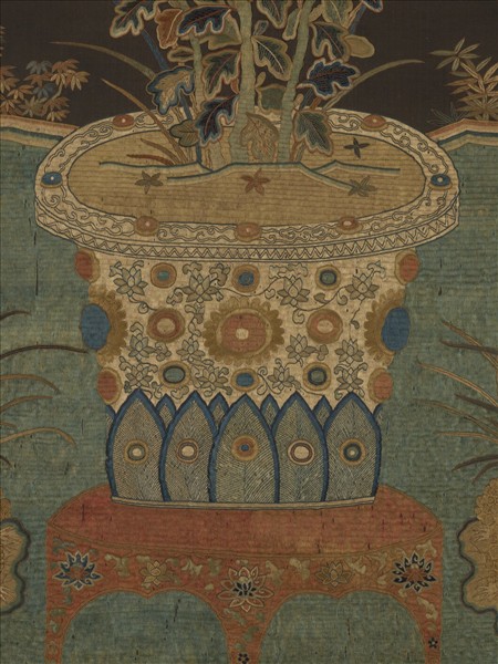 宋繡盆菊詩意簾　軸