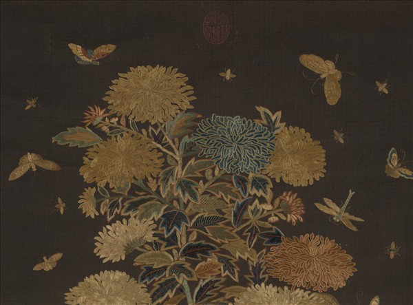 宋繡盆菊詩意簾　軸