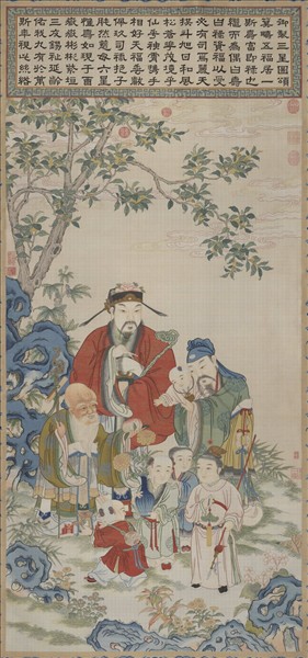 清緙絲御製三星圖頌並恭繪圖　軸