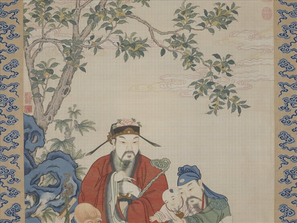 清緙絲御製三星圖頌並恭繪圖　軸