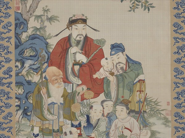 清緙絲御製三星圖頌並恭繪圖　軸