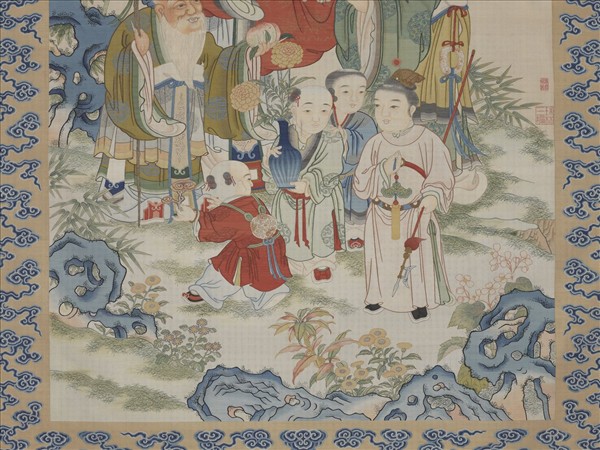 清緙絲御製三星圖頌並恭繪圖　軸