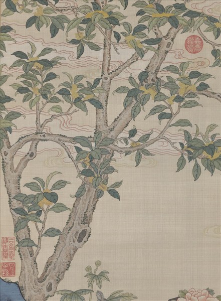 清緙絲御製三星圖頌並恭繪圖　軸