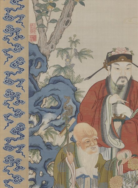 清緙絲御製三星圖頌並恭繪圖　軸