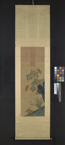 宋緙絲崔白芝仙祝壽　軸