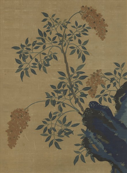 宋緙絲崔白芝仙祝壽　軸