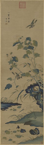 宋緙絲崔白一鷺榮華　軸