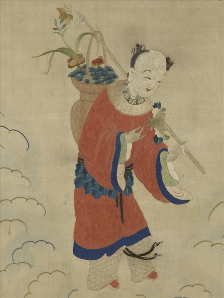 明顧繡八仙慶壽掛屏（六）藍采和　軸