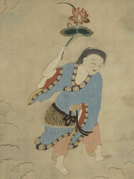 明顧繡八仙慶壽掛屏（九）和合二仙之和仙　軸