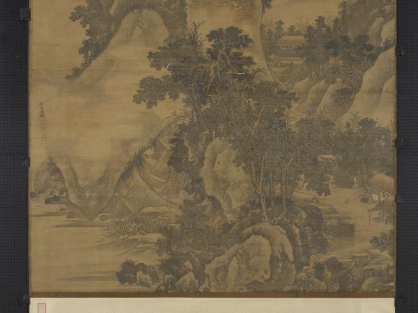 明馬軾春塢村居圖　軸