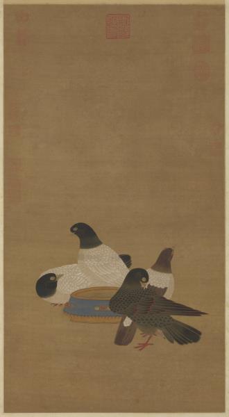 明宣宗畫金盆鵓鴿　軸