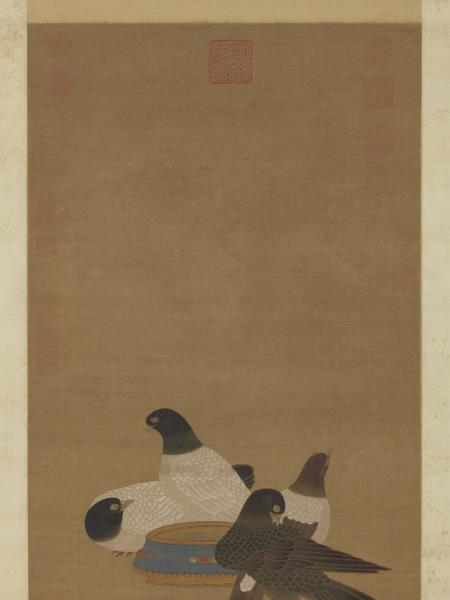 明宣宗畫金盆鵓鴿　軸