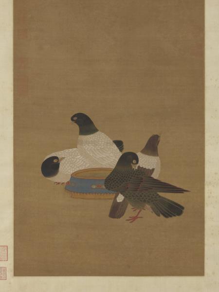 明宣宗畫金盆鵓鴿　軸