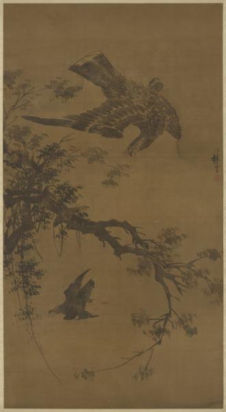 明林良秋鷹　軸