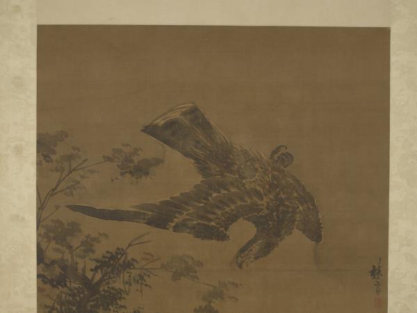 明林良秋鷹　軸