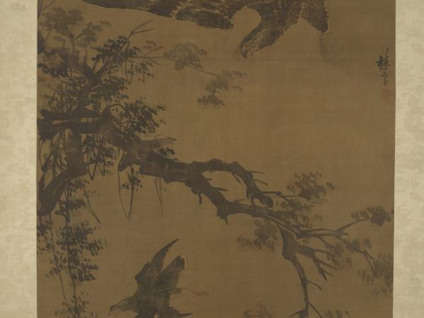 明林良秋鷹　軸