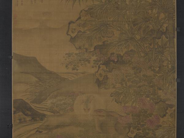 明陶成菊花雙兔圖　軸