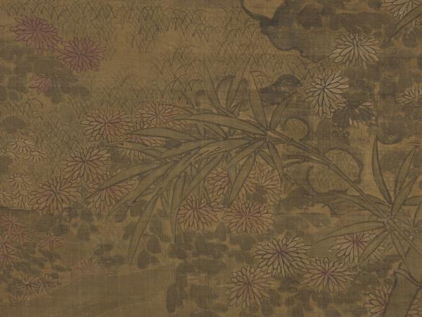 明陶成菊花雙兔圖　軸