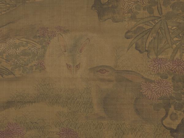 明陶成菊花雙兔圖　軸