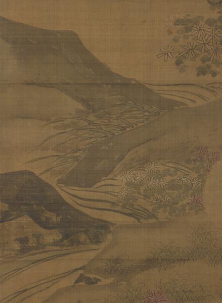 明陶成菊花雙兔圖　軸