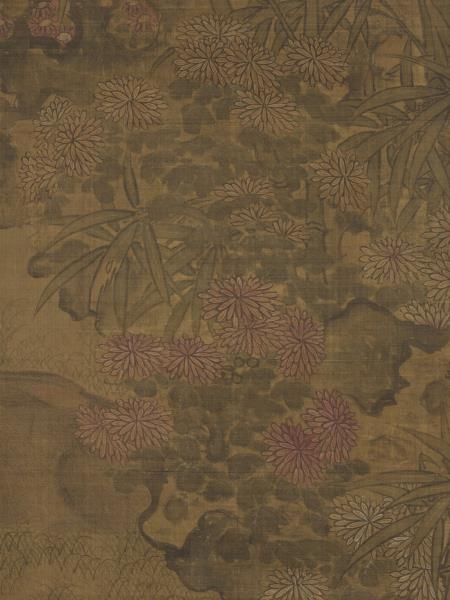 明陶成菊花雙兔圖　軸