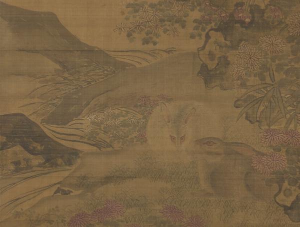 明陶成菊花雙兔圖　軸