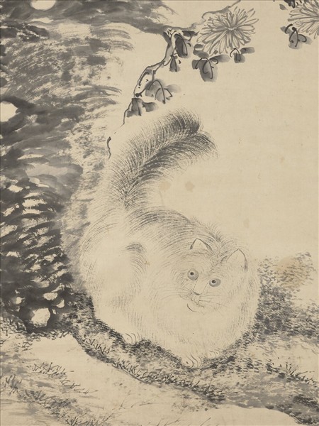 明陶成菊石戲貓圖　軸