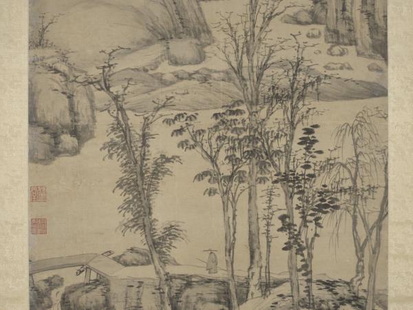 明沈周策杖圖　軸