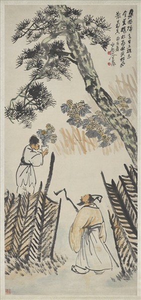 民國王震淵明愛菊　軸