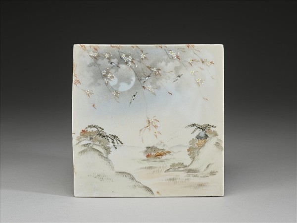 粉彩山水花鳥紋插屏