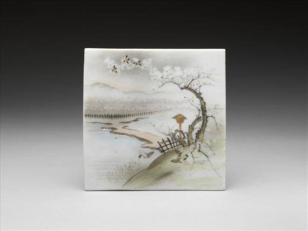 粉彩山水花鳥紋插屏