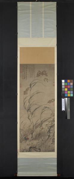 明呂紀畫草花野禽　軸