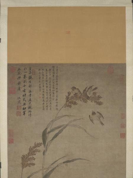 明呂紀畫草花野禽　軸