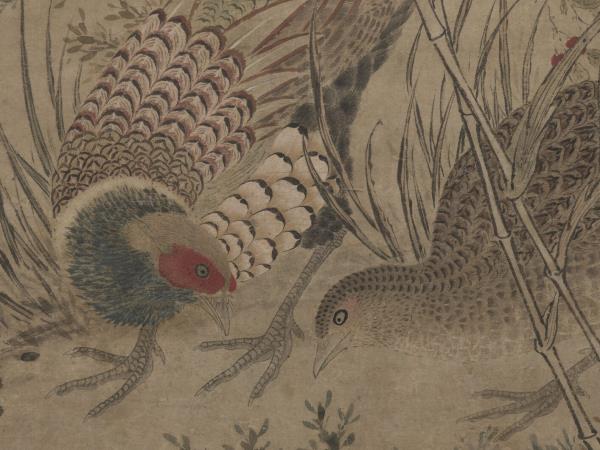 明呂紀畫草花野禽　軸